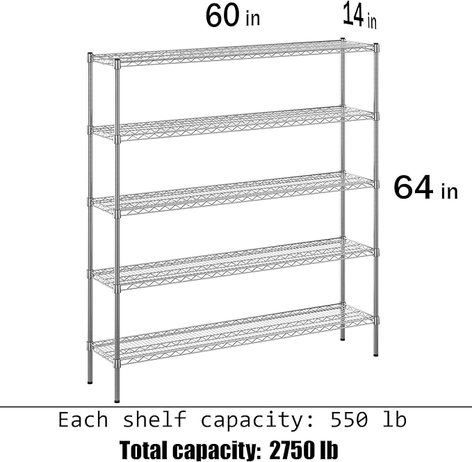 Regal Altair 14" Deep x 60" Wide x 64" Height Wire Shelving Kit | 5-Tier | NSF Commercial Storage Rack Unit