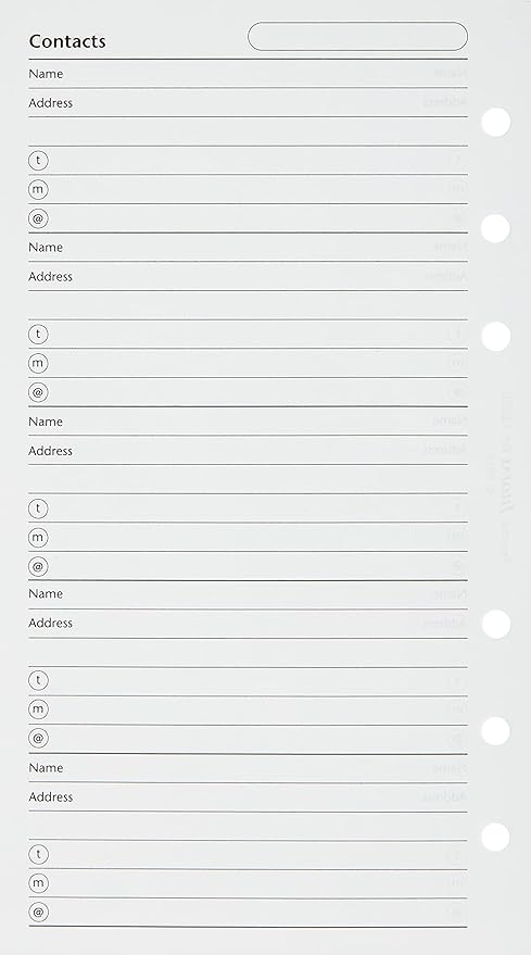 FILOFAX Name/Address/Telephone Refill for Personal & Personal Compact Size, 20 Sheets, White (B130201)