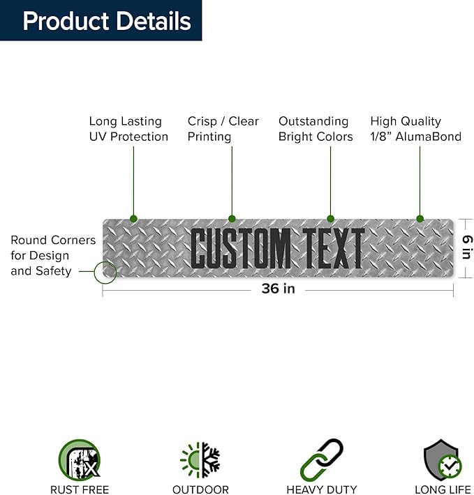 Custom Sign, Custom Street Sign, 11 Font Colors, 13 Font Styles, 4 Hole Options, 22 Sizes, 6x36 Inches, Rust Free DiBound, Fade Resistant, Made in USA by My Sign Center (Diamond Metal)