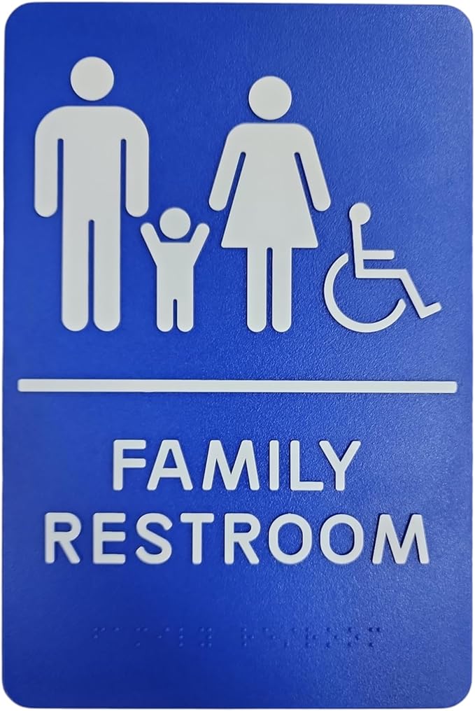 USA Made - Men's and Women's Restroom Signs ADA-Compliant Bathroom Door Signs for Offices, Businesses, and Restaurants, Black, Blue, Grey and Taupe/Tan Colors (Blue Family)