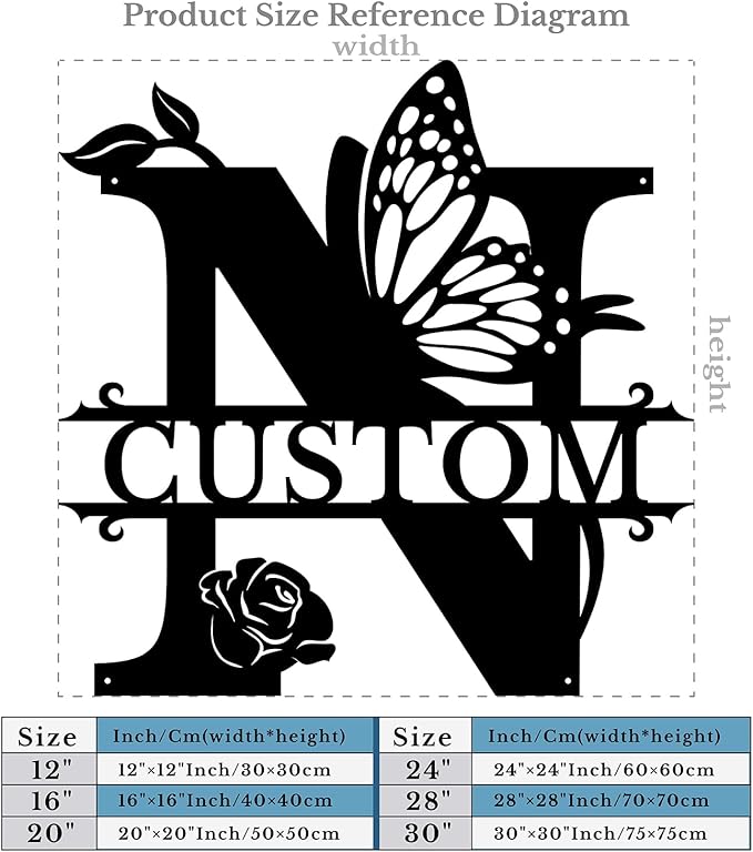 Personalized Custom Letter Name metal Signs,Custom Black Letter Monogram Wall Art Decor,Metal Signs Plaques Outdoor wall Decorative Signage (N)