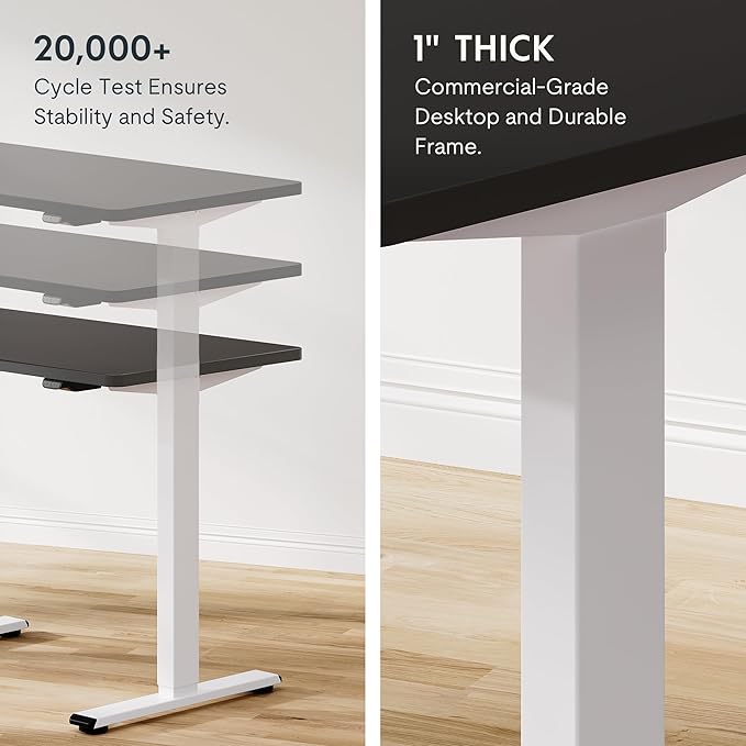 FLEXISPOT EN1 One-Piece Standing Desk with 1-Inch Thick Seamless Desktop, 48"x24" Electric Height Adjustable Desk for Home Office, Multi-Monitor Setups & Easy Assembly, Black