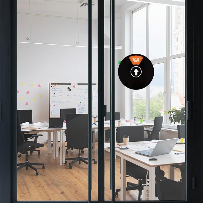 Office Door Sign, Black Rotating Status Door Sign with 6 Options - Do Not Disturb/Out of Office/In a Meeting/Come in Welcome/Working Remotely/Back Soon, 6 Inch Round Privacy Signs (Black)