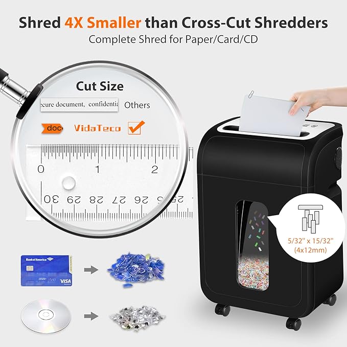 VidaTeco Paper Shredder for Home Office14-Sheet 60-Mins Micro Cut Shredder with US Patented Blade,Shred Card/CD/Clip/Staple,for Home Use Heavy Duty,AUTO Jam Proof,5.3-Gallon Pullout Bin(ETL)