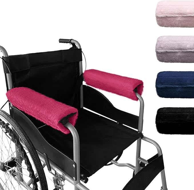SPRING SEAON Wheelchair Armrest Covers 2 Pack Soft Memory Foam Wheelchair armrest Pads Wicking Washable for Office Transport Chair (Rose red)