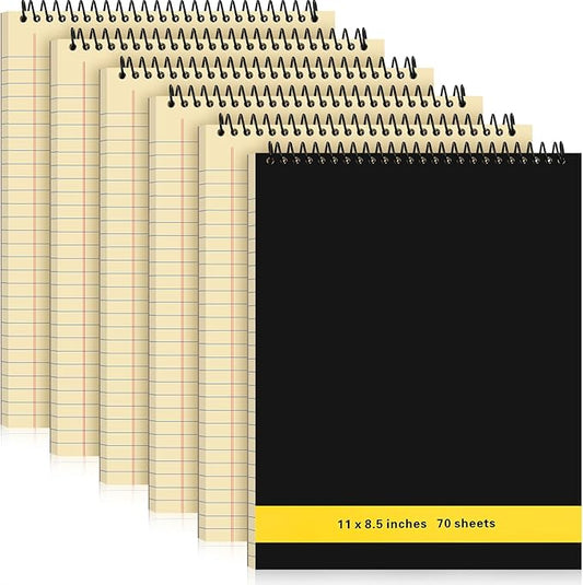 Resurhang 6 Pcs Legal Pad Top Spiral Bound Notebook 70 Sheets Double Sided College Ruled Paper Notepad Memo Steno Pad with Stiff Cover for Business College(8.5 x 11 Inches,No Holes,Yellow)