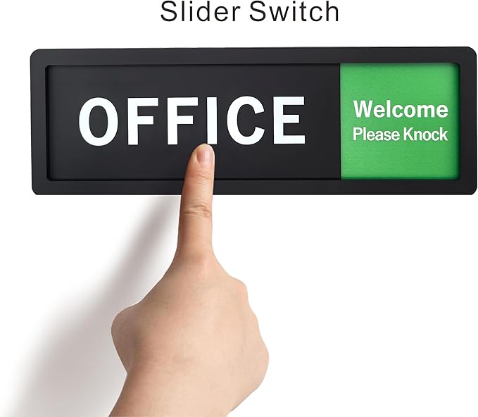 Office Sign – Do Not Disturb/Knock Welcome Slide Switch Sign, Premium Durable Acrylic Material, Super Strong Self-Adhesive, Quick Installation, Suitable For Your Home And Business (9×3 Inches, Black)