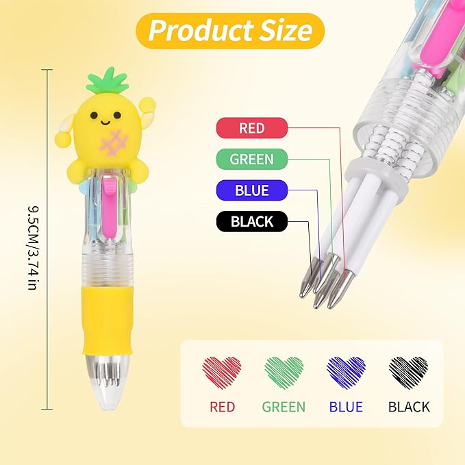 LiYiQ 25 Pcs Multicolor Pen in One Fun 4-in-1 Cute Pens Bulk Kawaii Cool Ballpoint Pens for Kids Fun Gifts (25)