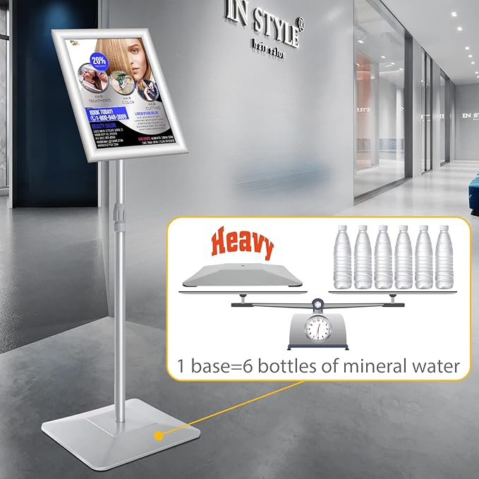 VAIIGO 8.5"x11" Pedestal Poster Stand with Heavy Duty Solid Steel Base, Adjustable Floor Standing Sign Holder for Vertical and Horizontal Display, Silver 3Pack