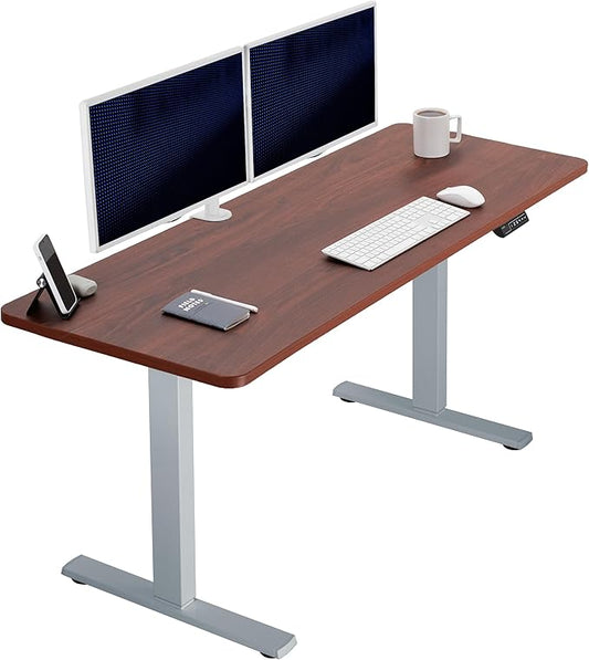 VIVO Electric 60 x 24 in Standing Desk, Memory Height Adjustment, 1B Series, Holds 220 lbs, One-Piece Dark Walnut Top, Gray Frame, DESK-KIT-1G6D