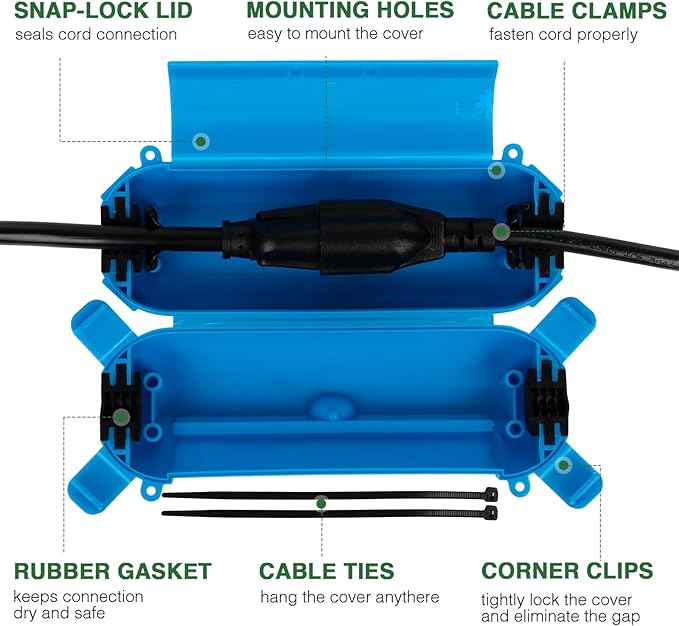Flemoon [3 Pack] Outdoor Extension Cord Cover, IPX4 Waterproof Box and Safety Housing Case, Ideal to Protect Outdoor Plugs, Electrical Connections, Holiday Decoration Lights, Size Small, Blue