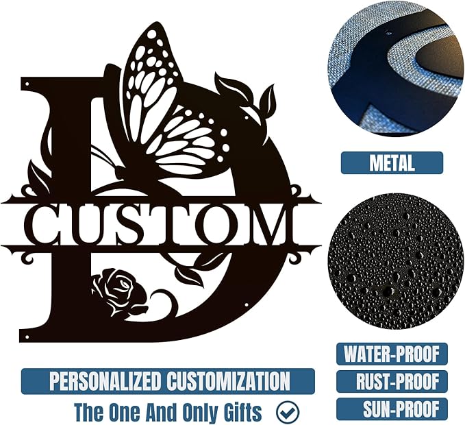 Personalized Custom Letter Name metal Signs,Custom Black Letter Monogram Wall Art Decor,Metal Signs Plaques Outdoor wall Decorative Signage (D)