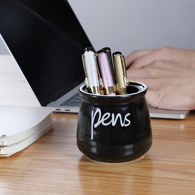 ONTUBE Porcelain Pens Holder Stand,Ceramic Pencils Holder (Black)