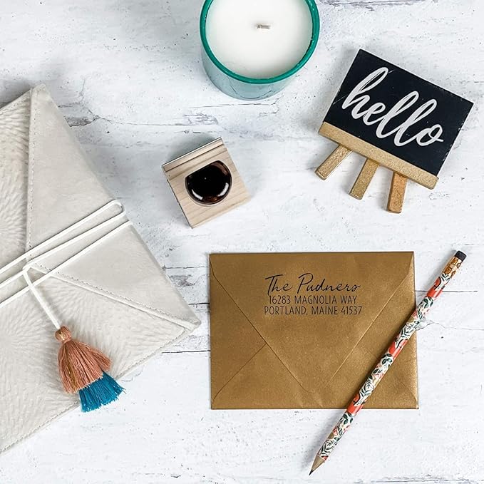 Self Inking Modern Address Stamps | Custom Return Address Stamper (Relaxed Script, Medium)