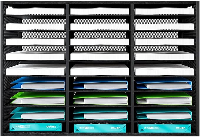 PAG-Mass Mail Sorter Adjustable Countertop Heavy Duty Literature Organizer Student Mailbox for Classroom Desktop Bill Paper Holder Rack for Office Home School, 27 Compartments, Black