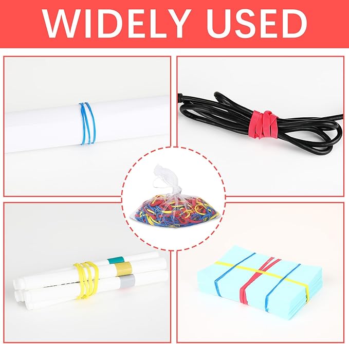 405 pcs assorted size rubber bands 0.68lbs Elastic colored rubber bands for office supplies rubberbands bulk mix colors and size with bag,Red (3-1/2 x 1/4 inches), Yellow (3-1/2 x 1/8 inches),Blue (3-1/2 x 1/16 inches)
