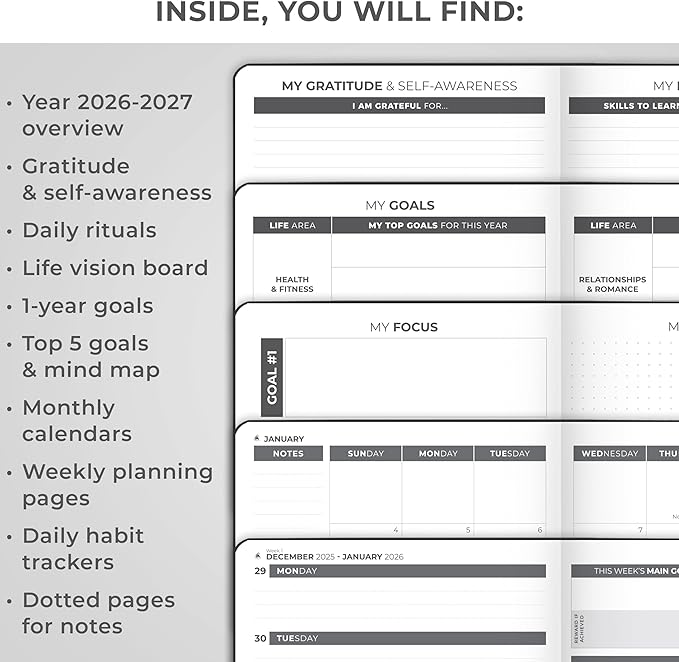 Clever Fox Dated Planner 2026-2027 – Weekly Life Planner Notebook for Time Management – Planner with Habits Tracker & To-Do List (Black)