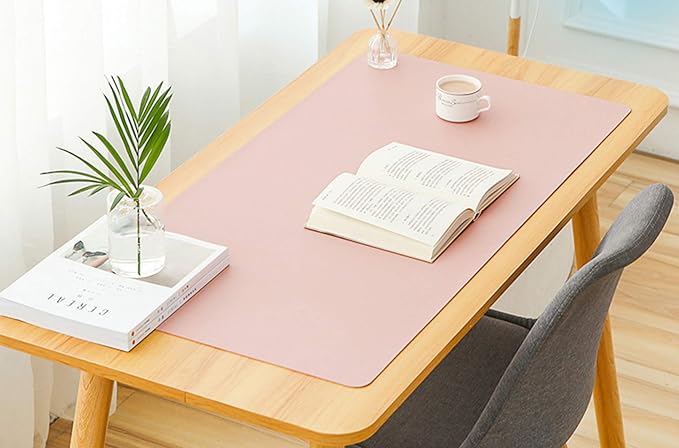 SUJAYU Dual Sided PU Leather Desk Pad, Mouse Pad, Office Desk Mat, Non-Slip Laptop Desk Pad, Waterproof Desk Writing Pad for Office and Home (31.5" x 15.7", Pink+Silver)