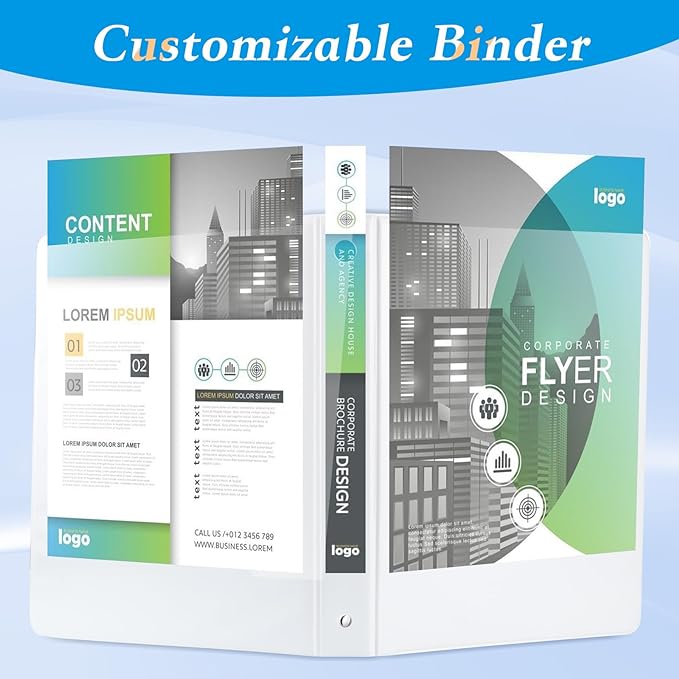 CIXILDTS 1-inch Round Ring Binder, Standard 3 Ring Binder Fit Letter Size Paper, Presentation View Binders, White,12-Pack