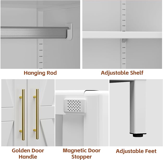 SUPEER Metal Wardrobe Cabinet with 1 Drawer and Hanging Rod, 70.9" H Metal Closet Cabient with Adjustable Shelf for Bedroom, Laundry Room, Home,Office,Installation Required,White