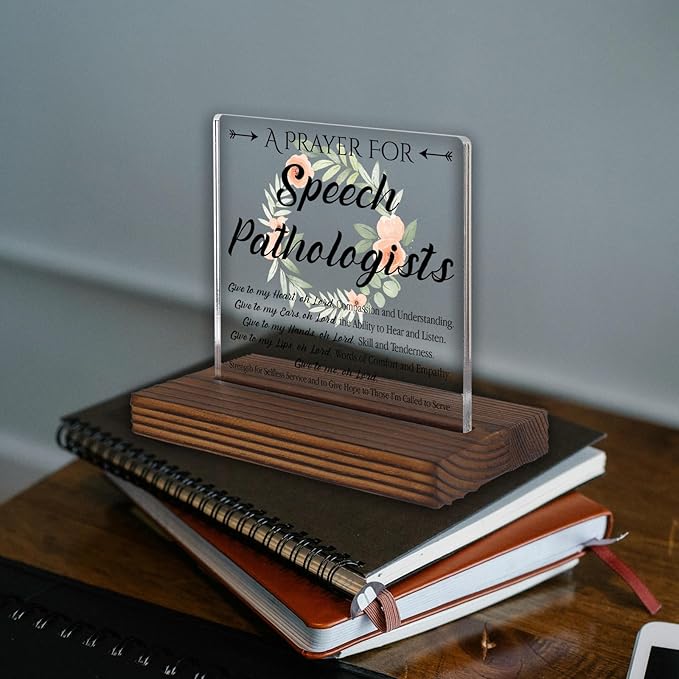 Speech Pathologist Prayer Desk Sign, Christian Gift for SLPs, Faith-Based Floral Decor for Speech Therapists, Inspirational Office Thank You Gift for Speech Language Pathologists PA119
