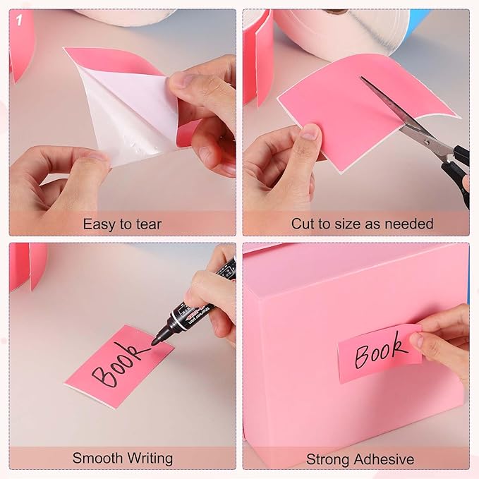 PATIKIL 1000Pcs Colored Coding Labels Stickers, 5x3 Inch Rectangle Inventory Stickers Self Adhesive Tags for Office Business Inventory Management Product Labeling Home Decor, Pink