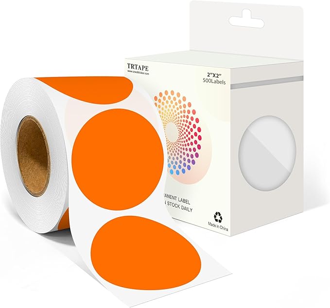 2 Inch Round Color Coding Labels (500 Count) - Orange Dot Stickers Circle Labels with Dispenser Box for Warehouse, Filing, Industrial, Office Organization