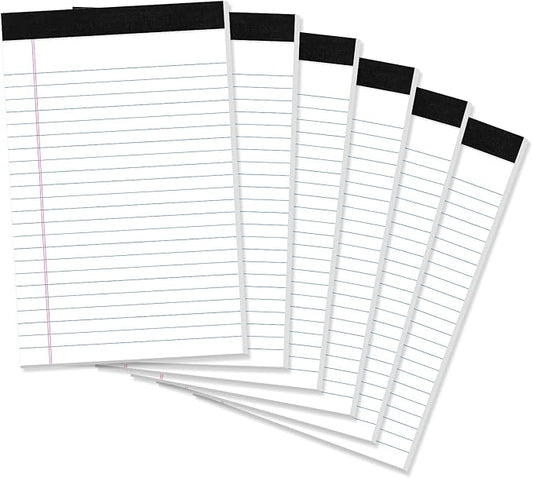 Thboxes 6 Pack Legal Pad 5x8, 180 Sheets Small Note Pad College Ruled Writing Pad Perforated Notepad for School, Office, To-Do Lists Grocery List Shopping List, 30 Sheets White