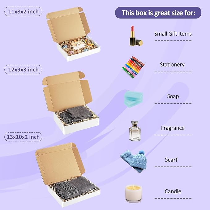 Eupako 18 Pack Small Shipping Boxes Assorted Sizes, 11x8x2, 12x9x3, 13x10x2-6 PCS Each Small Boxes, White Corrugated Box Mailers, Cardboard Boxes for Packaging Small Business, Mailing