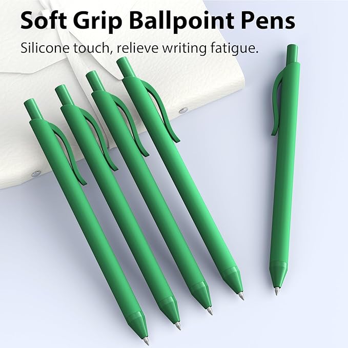 JIMMIDDA Ballpoint Pens Bulk - 107 Pcs Black Ink Pens in Bulk | 1.0 Medium Point Smooth Writing, Retractable No Bleed Ball Point Pen for Men Women (Green Barrel)