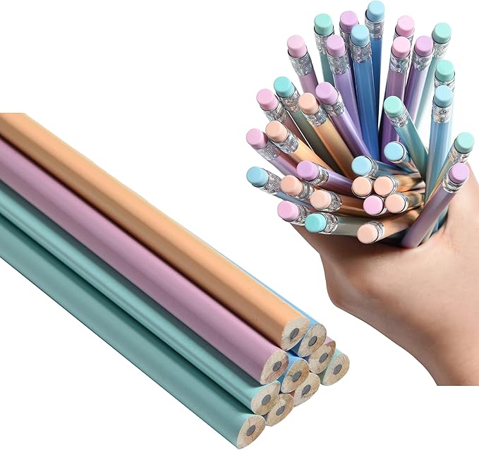 Jsehchya 50PCS Triangular Grip Wooden cased Pencils for Kids with Erasers, Fun Cute Wood Wedding Golf Triangle Pencils for School,Drawing,Gift (50PCS)