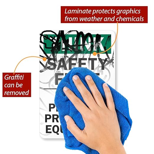 Smartsign U7-1331-RD_7X10 "Think Safety First WEAR Personal Protective Equipment" Reflective Self-Adhesive Decal, 7" x 10"