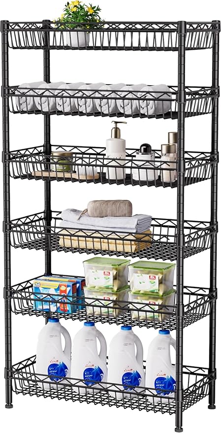 SINGAYE Shelf Closet Wire Shelving：Adjustable Metal Unit for Laundry Room Organization Bathroom Kitchen Home Storage with Wheels Pantry Rack Shelves