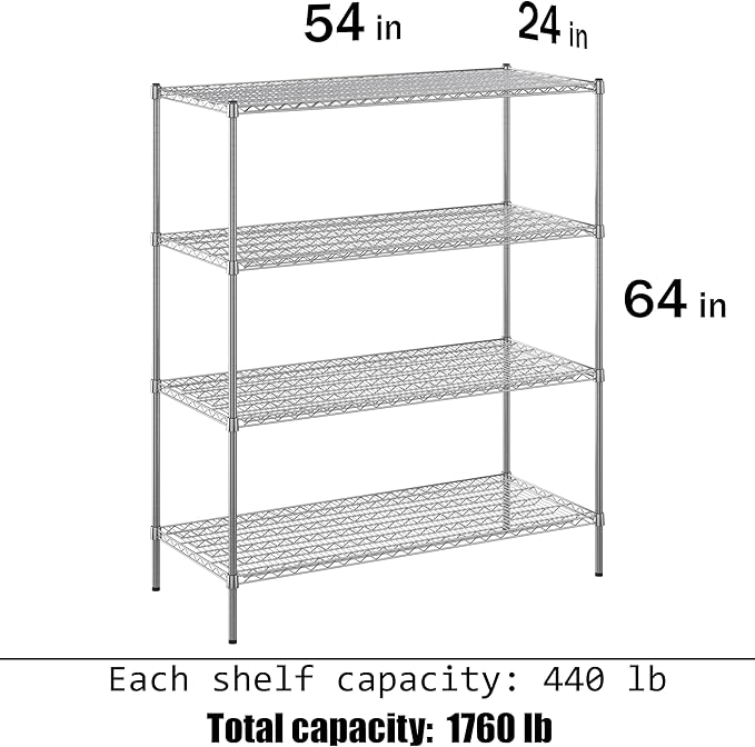 Regal Altair 24" Deep x 54" Wide x 64" Height Wire Shelving Kit | 4-Tier | NSF Commercial Storage Rack Unit