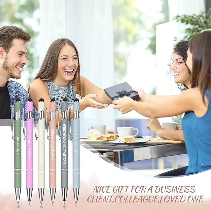 Zonon 12 Pcs Inspirational Pens Bulk Funny Ballpoint Pen with Stylus Tip Motivational Gifts for Valentine's Day Teacher Coworkers Nurse School Office Supplies(Morandi,Motivational Style)