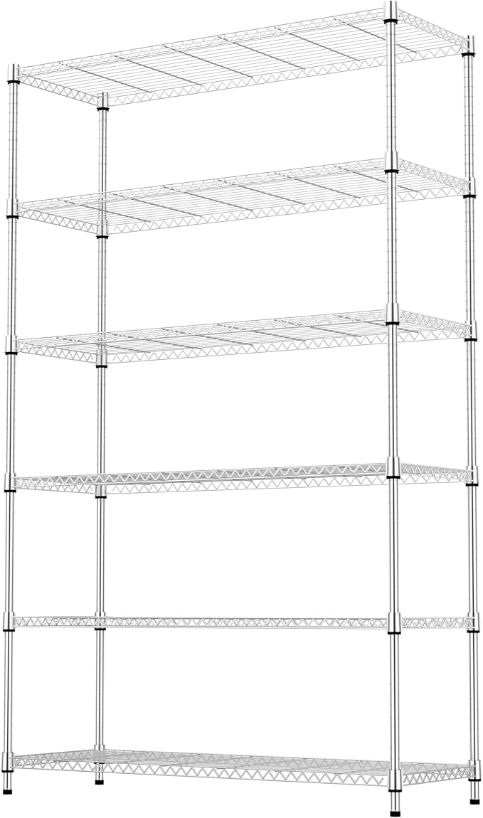 M MZG 6 Tiers Storage Shelves Load 2100LBS, Metal Shelving Wire Metal Shelving Unit Shelves for Storage Adjustable Garage Shelving for Pantry Kitchen Garage Chrome 17.7" D x 47.3" W x 82.4" H