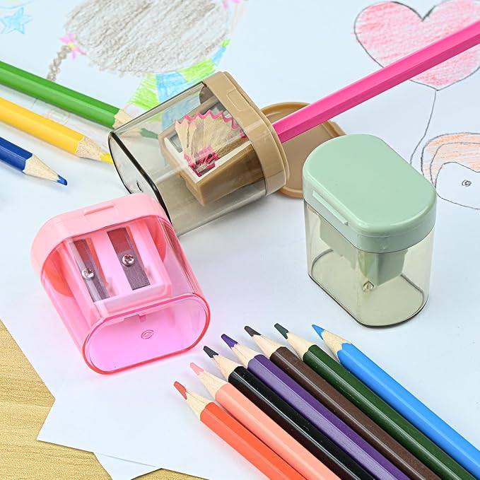 Small Pencil Sharpener for Kids, BOPART 24pcs Colored Pencil Sharpeners Manual Handheld Pencil Sharpener in Bulk for School Classroom Home Office, Dual Holes Sharpener Work on Crayon or Makeup Pencils