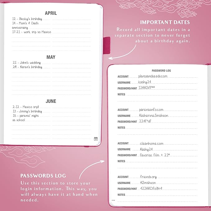 Legend Planner Address Book with Alphabetical Tabs –Telephone Contacts Book for Phone Numbers, Addresses, Passwords, Medium (Hot Pink)