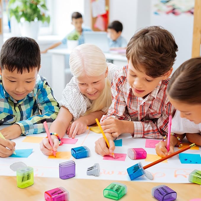 60 Pack Pencil Sharpeners Bulk - Colored Handheld Pencil Crayon Double Hole Sharpener, School Classroom Supplies