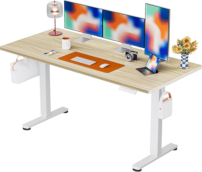 Ergear ErGear Height Adjustable Electric Standing Desk, 55 x 28 Inches Sit Stand up Desk, Memory Computer Home Office Desk (Natural) (EGESD6N)