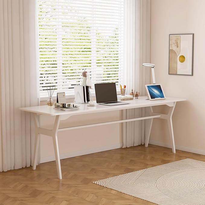 OSCHF Solid Wood Study Desk - 78.8" Double Long Computer Table for Home Office, 2-Person PC Workstation, White