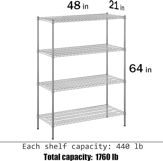 Regal Altair 21" Deep x 48" Wide x 64" Height Wire Shelving Kit | 4-Tier | NSF Commercial Storage Rack Unit