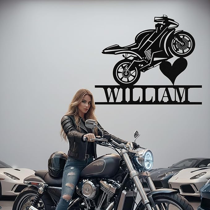 Custom Motorcycle Metal Signs Personalized Dirt Biker Name Sign Custom Garage Decor Motorbikes Wall Art Decor Motorcycle Sign Men Room Decorate Gifts for Men Husband Rider
