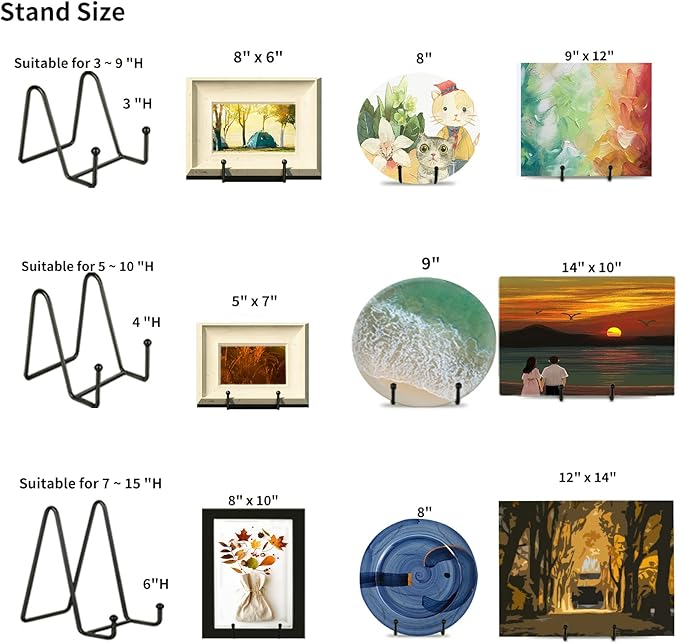 Decolore 6 Inch 5 Pack Black Metal Display Stands Plate Holder Display Stands for Picture, Decorative Plate, Book, Photo Easel, Artistic Work