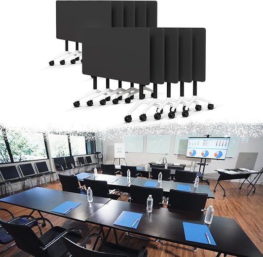 Goakwwuz Conference Room Table, Folding Conference Tables,Thicken Grey Tabletop,Flip Top Wooden Seminar Meeting Room Table for Conference Room Offices (10, Black, 55.1”)