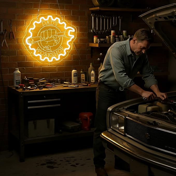 Custom Garage Neon Signs, Personalized Garage LED Signs for Wall, Customizable Name Car Repair Mechanic Shop Auto Workshop Man Cave , Home Garage Neon Light for Wall Decor, Garage Light Up Sign for Men Dad Frinends Husband Father's Day Gift