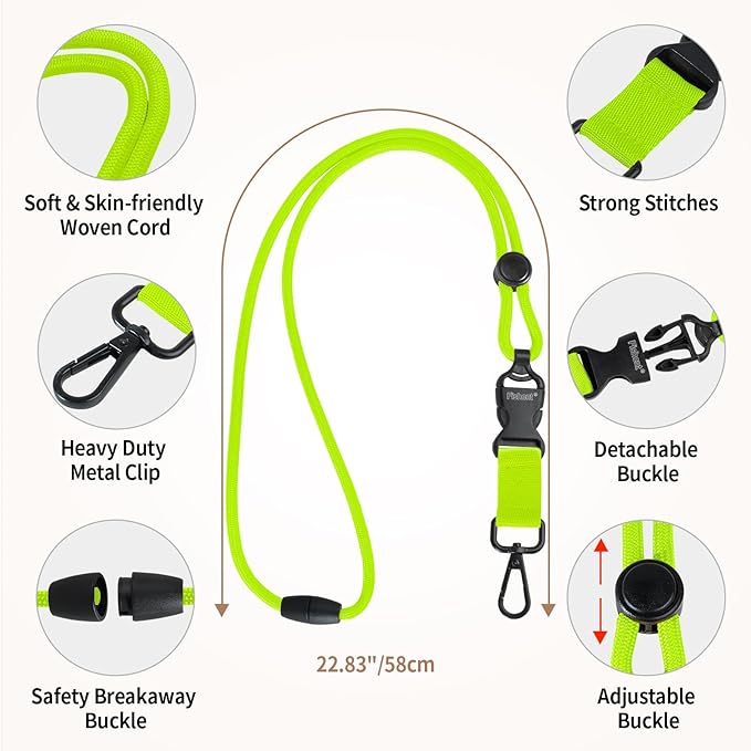 Fishent Breakaway Neck Lanyards for ID Badges, Adjustable Durable Heavy Duty Lanyard with Detachable Buckle for Keys Holder (Neon)