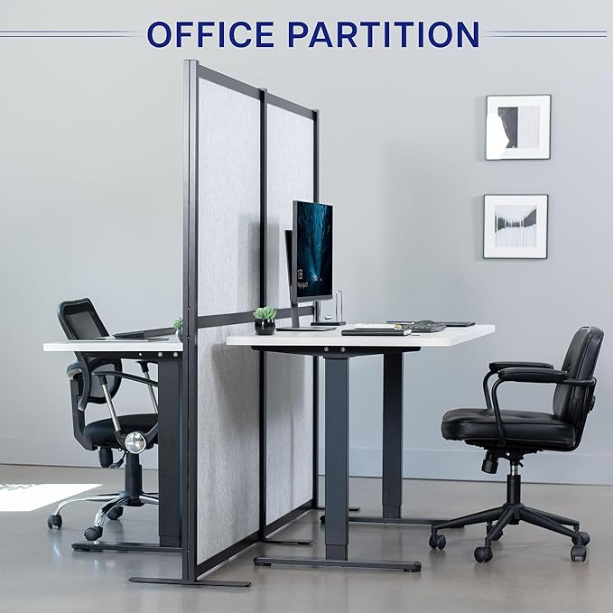 VIVO Modular Wall System, 2 PET Panels, Modern Professional Office Cubicle Dividers, Freestanding Privacy-Screen, 66 inches High, Light Gray, Black Frame, PP-MWS63B