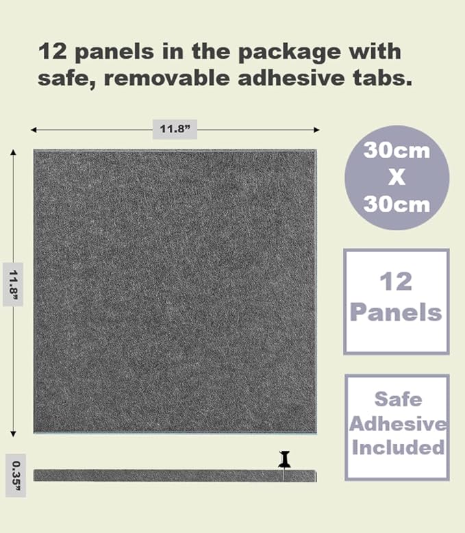 DECORITA Felt Wall Tiles | Large Cork Board Alternative | Aesthetic Felt Bulletin Board for Office, Home & Classroom | Large Cork Boards for Walls Pinboard (12-Pack) | Gray