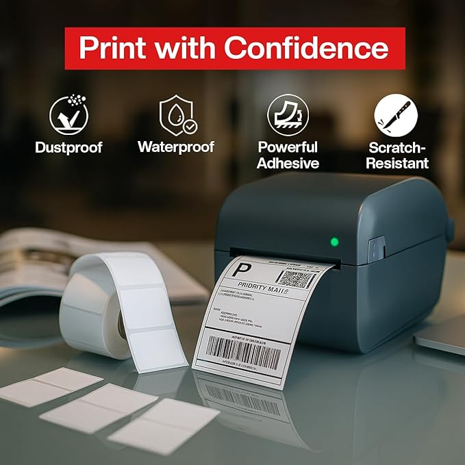1 1/4” × 1”Direct Thermal Printer Labels, 10 Rolls, 13,800 Matte White Thermal Barcode Labels with Strong Adhesive, Compatible with Zebra & Eltron Printers (No Ink or Toner Needed)